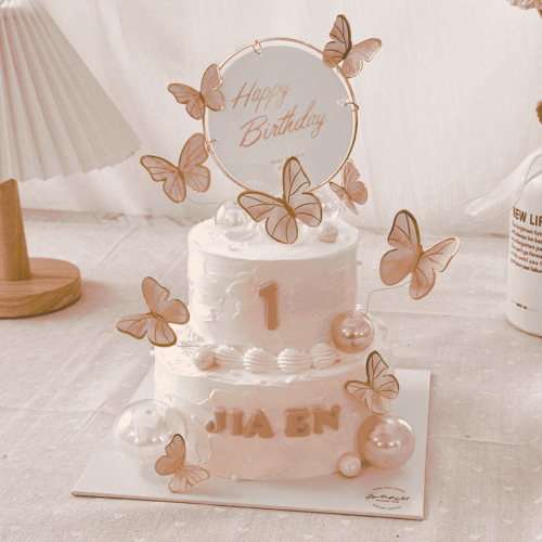 2 Tier - Pinkish Butterfly 4" + 6" 2 Tier - Pinkish Butterfly 4" + 6"